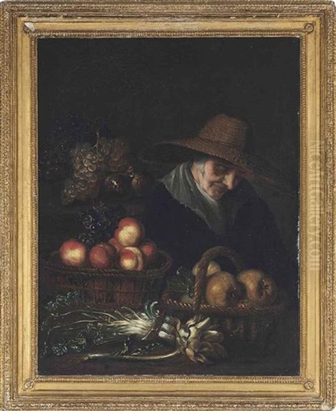 A Fruit Seller Asleep By Her Wares Oil Painting by Peter (Petrus) Snyers