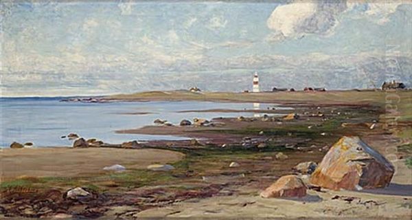 Kustlandskap Med Fyrtorn Oil Painting by Adele Soederberg