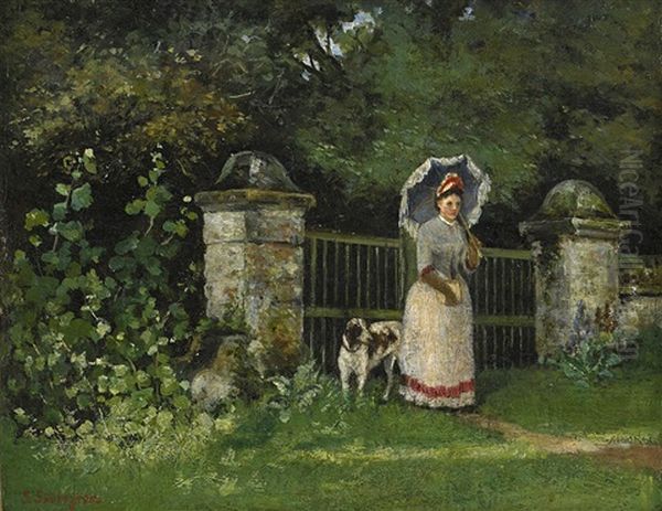 Ung Kvinna Pa Promenad Oil Painting by Ferdinand Soedergren