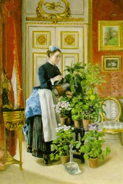 Salongsinterior Oil Painting by Johanna Sophia Soedergren