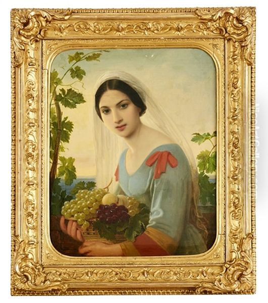 Ung Italienska Med Fruktkorg I Famnen Oil Painting by Olof Johan Soedermark