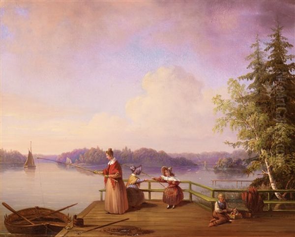 Fiske Pa Bryggan Oil Painting by Olof Johan Soedermark