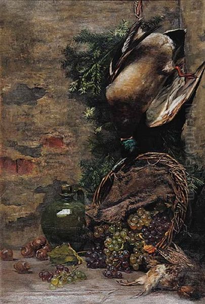 Untitled - Still Life With Grapes And Fowl Oil Painting by Camilla Sodoma