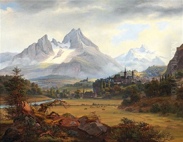 View Of Berchtesgaden With The Watzmann Glacier Oil Painting by Frederik Hansen Sodring