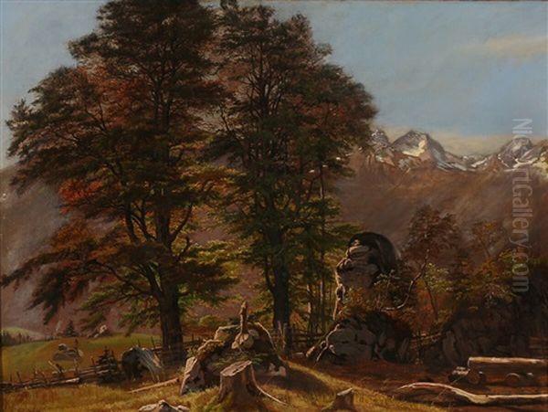 View Of The Black Forest Or Tyrolean Landscape Oil Painting by Frederik Hansen Sodring