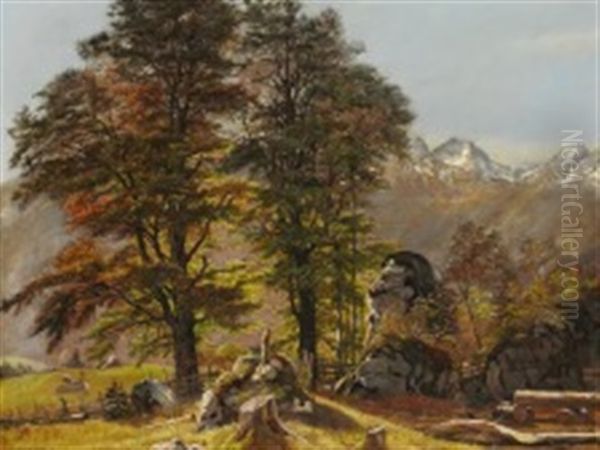 View Of The Black Forest Or Tyrolean Landscape Oil Painting by Frederik Hansen Sodring