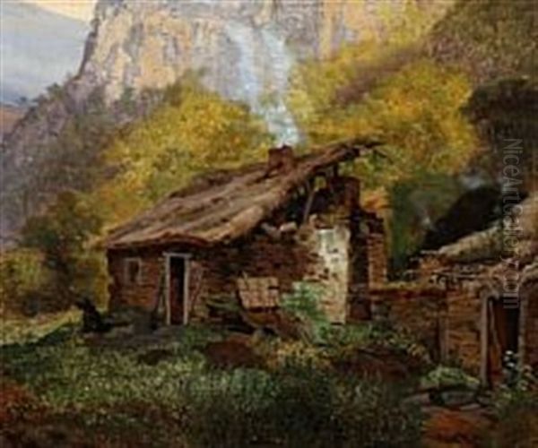 A Hut At The Foot Of A Mountain Oil Painting by Frederik Hansen Sodring