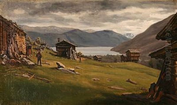 Norwegian Fjord Landscape Oil Painting by Frederik Hansen Sodring