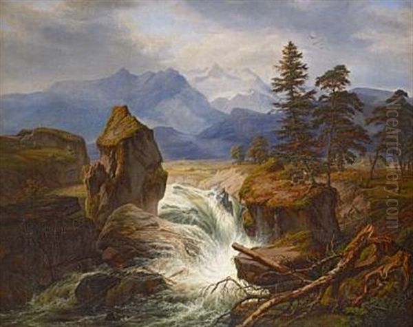 Scenery With Waterfall by Frederik Hansen Sodring