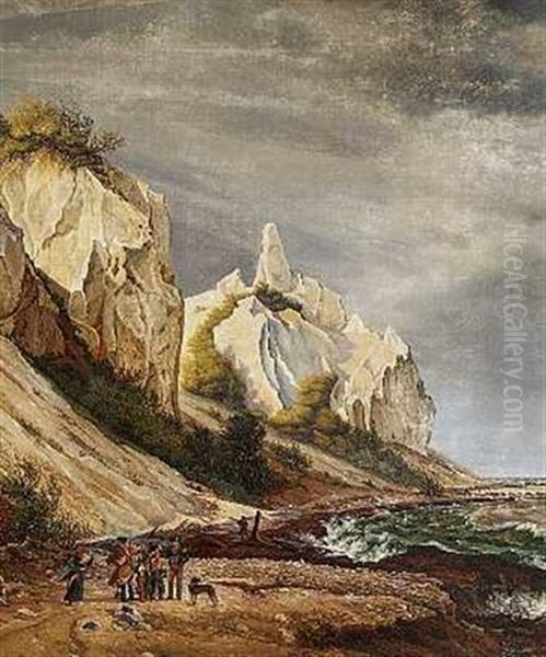 Prospect Af Moens Klint, Seet Fra Strandbredden Pa Den Sydlige Punkt Ved Graaryggen Oil Painting by Frederik Hansen Sodring