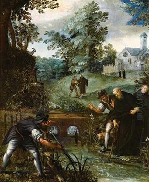 Saint Benedict Retrieving The Blade Of The Woodcutter's Axe From The Water Oil Painting by Jan (Hans) Soens