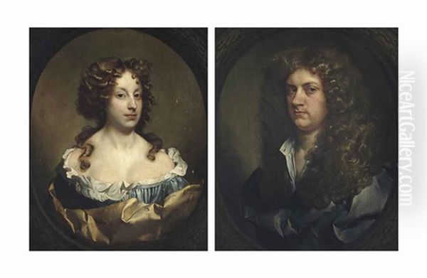 Portrait Of A Lady, Traditionally Identified As Rebecca, Lady Williamson In A Blue Dress And Golden Wrap (+ Portrait Of A Gentleman, Traditionally Identified As Sir Robert Williamson, Pair) Oil Painting by Gerard van Soest