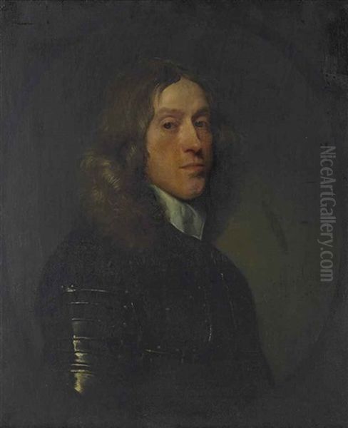 Portrait Of Sir Henry Vane The Younger (1613-1662),  Half-length, In Armour, With A White Collar, In A Feigned Oval Oil Painting by Gerard van Soest