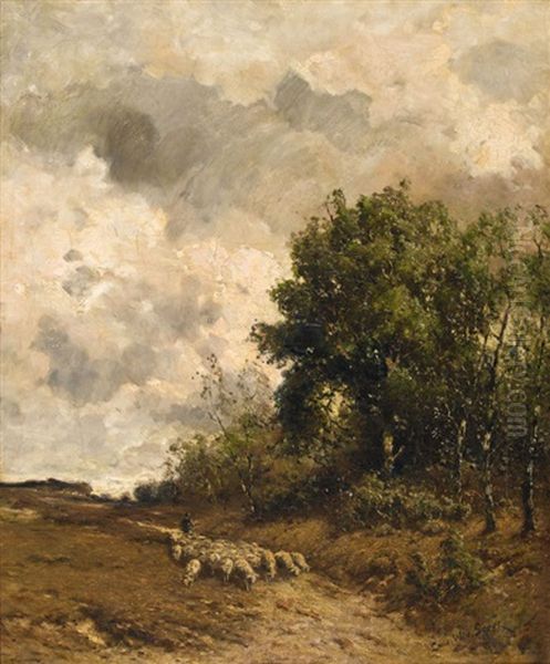 Schafherde Mit Hirt Am Waldrand Oil Painting by Louis Willem Van Soest