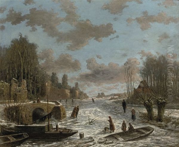 The Stadsbuitengracht In Winter, Utrecht Oil Painting by Theodor Soeterik