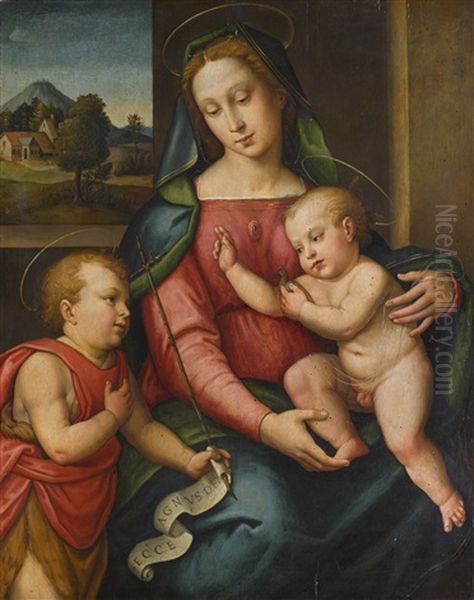 Madonna And Child With The Infant Saint John Oil Painting by Giovanni Antonio Sogliani