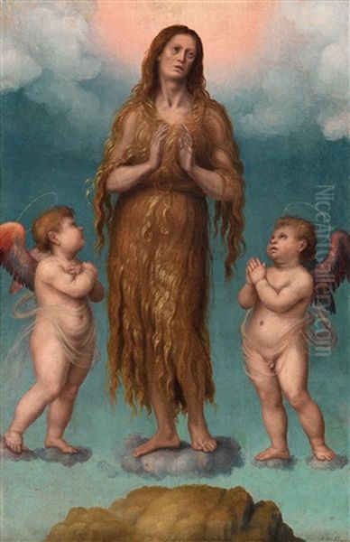 Mary Magdalene Between Two Putti Oil Painting by Giovanni Antonio Sogliani