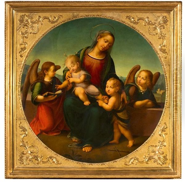 Tondo: Madonna With Christ And St. John Oil Painting by Giovanni Antonio Sogliani