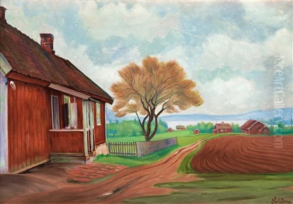 'sitpaa' - Maridalen (the House At Maridalen) Oil Painting by Harald Sohlberg