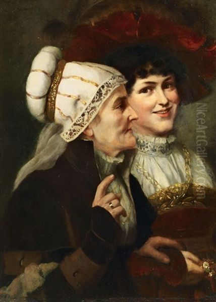 Zwei Frauen Im Renaissancekostum Oil Painting by August Wilhelm Sohn