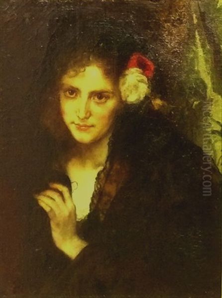 Brustbild Einer Jungen Dame Mit Schwarzem Schleier Und Blumen Im Haar Oil Painting by August Wilhelm Sohn