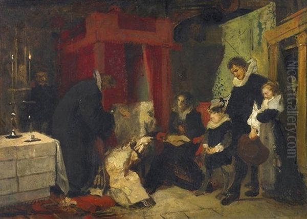 Studie. Abendmahl Das Einer Sterbenden Gereicht Wird Oil Painting by August Wilhelm Sohn