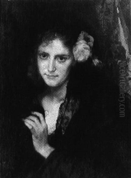 Lady In Black Oil Painting by August Wilhelm Sohn