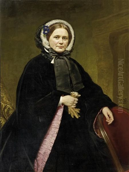 Portrat Einer Dame In Dunler Robe Oil Painting by Carl Ferdinand Sohn