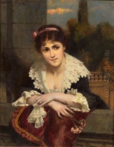 A Beauty At The Railing Oil Painting by Carl Rudolph Sohn