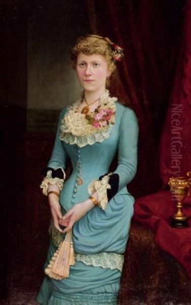 Portrait Einer Jungen Dame Mit Facher Oil Painting by Karl Wilhelm Soehn