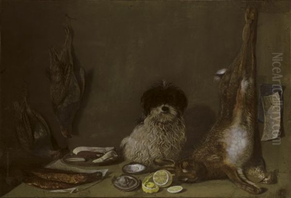 Still Life With A Dog, A Hare, Partridges, Oysters, A Pipe And A Lemon by Nicolai Peters Herm. Sohn