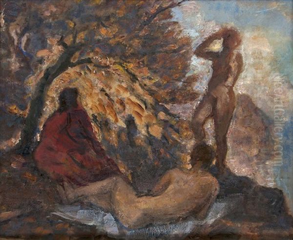 Drei Figuren In Der Landschaft Oil Painting by Otto Sohn-Rethel