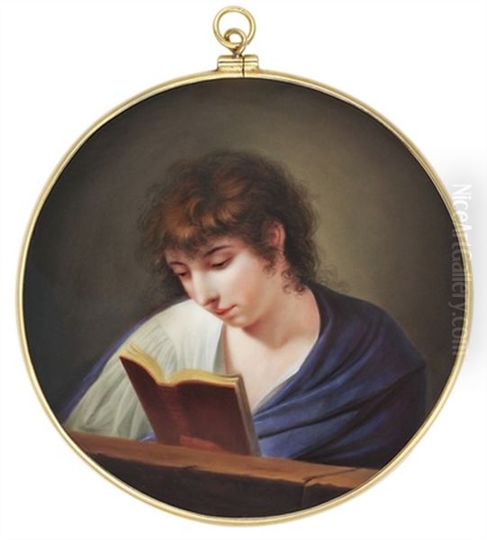 A Boy, In Open White Shirt, Purple Cloak, Reading A Book Oil Painting by Jean Francois Soiron