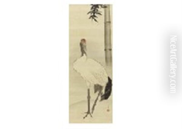 Crane Oil Painting by Yamaguchi Soken