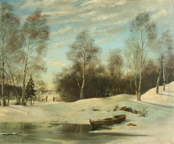 Winter Landscape At The Edge Of A Village Oil Painting by Alexander Petrovitch Sokolov