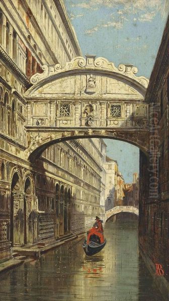 A Gondolier At The Bridge Of Sighs, Venice Oil Painting by Antonietta Brandeis