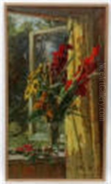 Gladioli ( Gladiolus ) Oil Painting by Vladimir Ivanovitch Sokolov