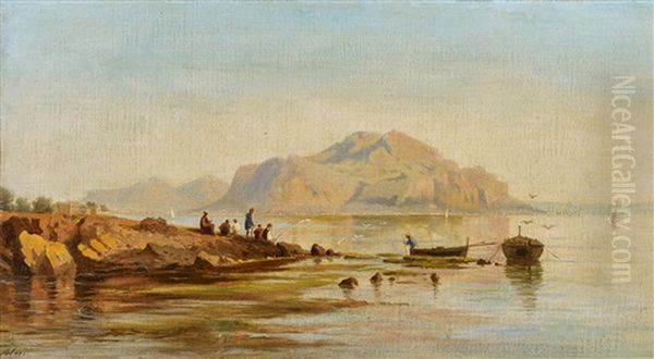 Fischer An Der Sizilianischen Kuste Vor Palermo Oil Painting by Achille Solari