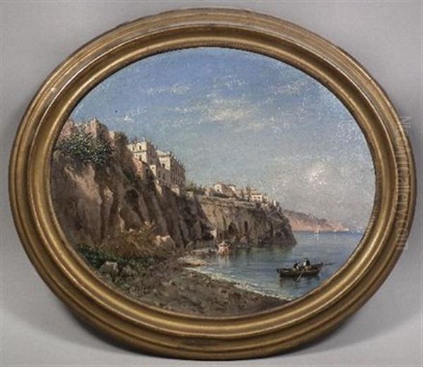 Neapolitan Bay View (+ Another; Pair) Oil Painting by Achille Solari