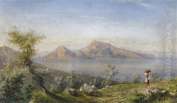 Sicht Auf Capri Von Sorrent Aus Oil Painting by Achille Solari