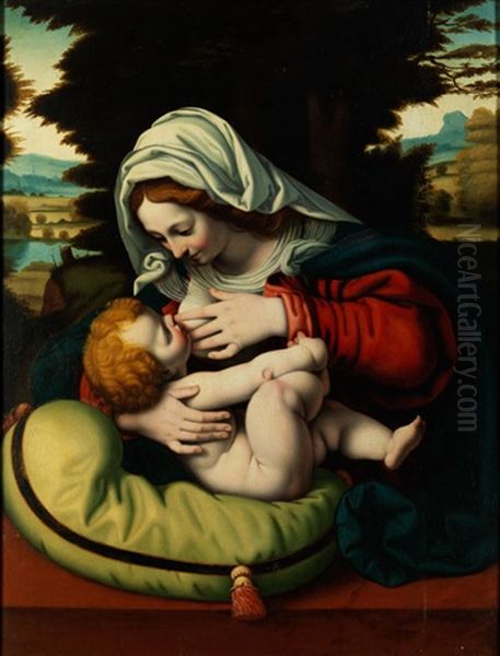 Madonna Mit Dem Grunen Kissen Oil Painting by Andrea Solario