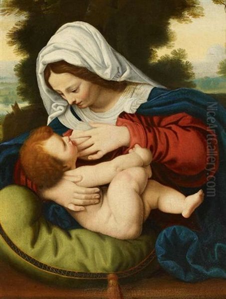 Madonna Mit Dem Grunen Kissen Oil Painting by Andrea Solario