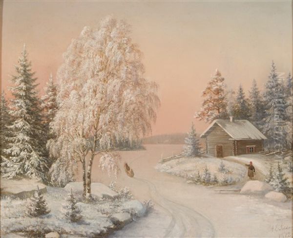 Winter Landscape Oil Painting by Augusta Soldan