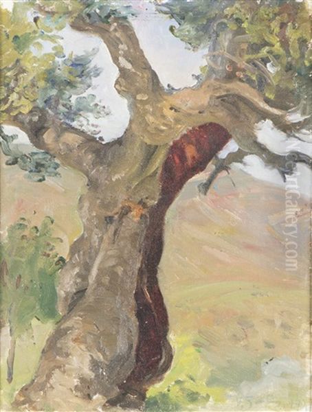 Tree Trunk Oil Painting by Venny Soldan-Brofeldt