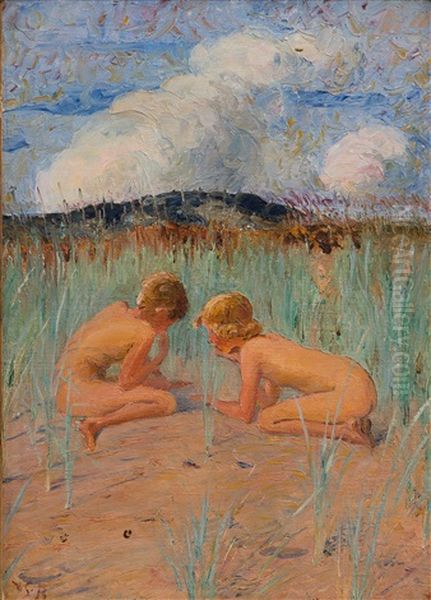 Children At The Beach Oil Painting by Venny Soldan-Brofeldt