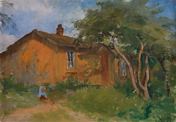 Boy In The Yard Oil Painting by Venny Soldan-Brofeldt