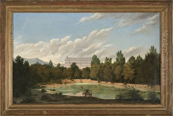 El Palacio Real De Madrid Desde El Campo Del Moro Oil Painting by Ramon Soldevila Trepat