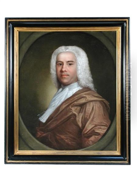 Portrait Of A Gentleman In A Grey Wig, White Stock And Gold Cloak Oil Painting by Andrea Soldi