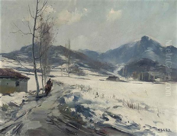 The Road Home In Winter Oil Painting by Vicente Sole Jorba