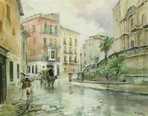 Aspecto Urbano Con Lluvia Oil Painting by Vicente Sole Jorba